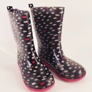 Capelli NY Little Girls Size 1-2  Black Polka Dot Slip-on Rain/Snow/Mud Boots